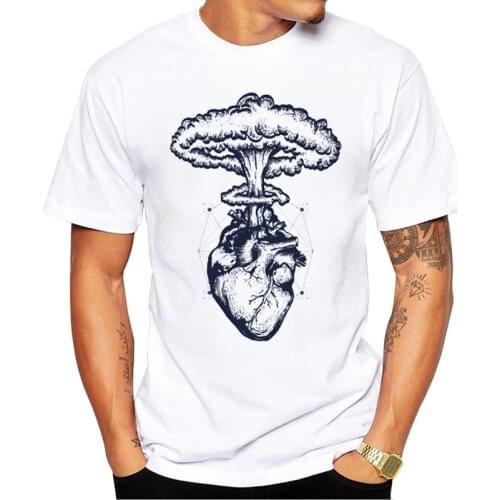 TEEHUB Fashion Vintage Mushroom Heart Men T-Shirt Hipster Nuclear Heart Printed Tshirts Funny Tee Short Sleeve O-Neck Cool Tops