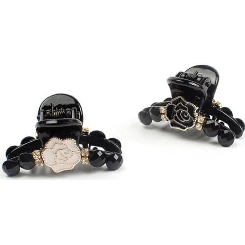 Top Enamel Camellia Hairpin Luxury Rhinestone Flower Hair Claw Clips for Women Girls Headwear Party Accessories Z059