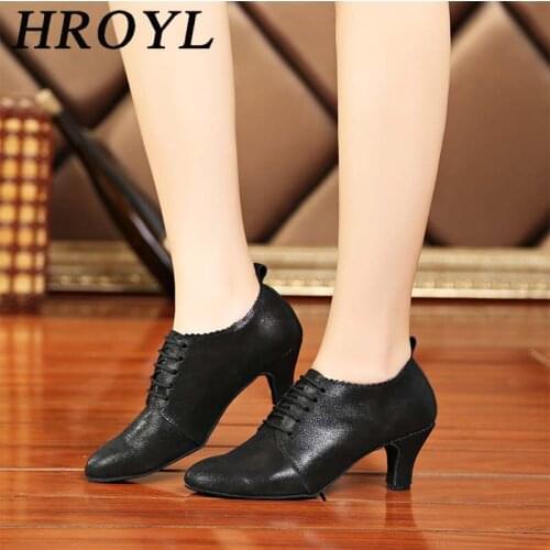 HROYL Dance Shoes Women Man Latin Dance Shoes Ballroom Modern Tango Jazz Dancing Shoes Genuine Leather Salsa Practice Shoes