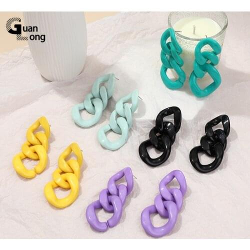 GuanLong Vintage Fashion Resin Earrings for Women Big Long Geometric Chain Acrylic Drop Earring for Girls Party Simple Jewelry