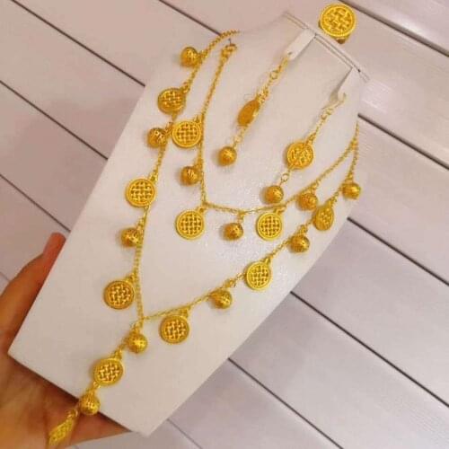 High-grade temperament bridal wedding necklace jewelry set luxury round ball sandgold tassel jewelry set female wedding jewelry