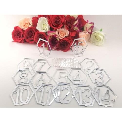 Mirror 1-15 Numbers Wood Signs Wedding Hexagon Table Number Wooden Table Numbers Rustic Wedding Engagement Seat Numbers Sign