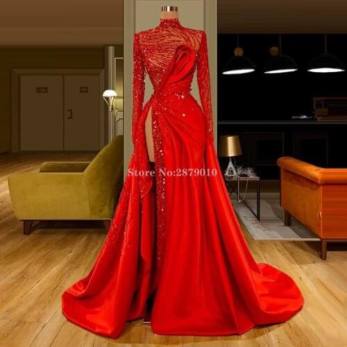 Brilliant Red Vintage Sheath Evening Dress Floor-Length Beaded Sequins Formal Dress Robe De Soiree Aibye Vestido de festa Dubai