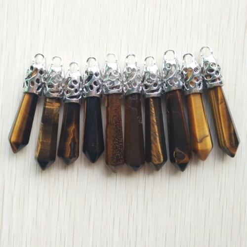 2018 Fashion Natural tiger eye stone pendulum Hexagonal pillar pendants 12x50mm for Diy Jewelry Making 10pcs/Lot wholesale Free