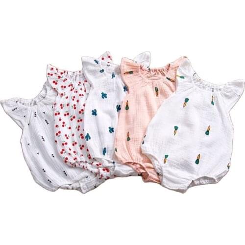2021 Summer Linen Newborn Baby Girls Romper New Cotton Girl Outfits for Kids Print Pajama Children Jumpsuit Toddler Clothes 0-2Y