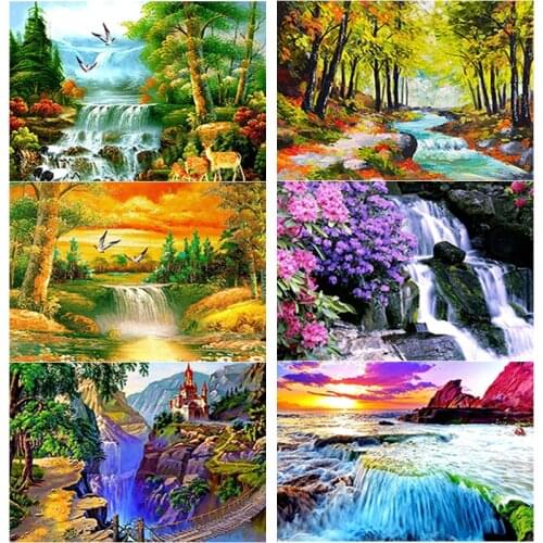 New 5D DIY Diamond Painting Landscape Cross Stitch Waterfall Diamond Embroidery Full Square Round Drill Crafts Home Decor Gift
