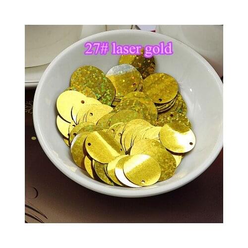 50g Large Round Sequins 15mm PVC Sequin Flat Round Sequins Artesanatos Acessorios With Side Hole Laser Gold Confetti Spangles