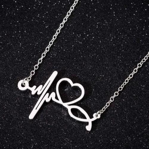 Yiustar 2021 Valentines Day Love Heart Beat Necklace for Lover Pendant Necklaces Chain Aesthetic Charm Stainless Steel Jewelry