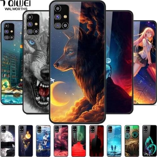 For Samsung M31s M51 Case Tempered Glass Wolf Hard Phone Cover for Samsung Galaxy M51 Case Luxury Fundas M 31S Coque M 51 Covers