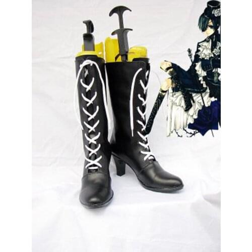 Black Butler Ciel Phantomhive Black Lace Up Cosplay Boots Shoes Anime Party Cosplay Show Boots Custom Made for Adult Women Shoes