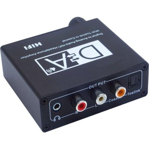 Digital to Analog Audio Converter HiFi Headphone Amplifier With Toslink to Coaxial 2RCA 3.5mm Jack Stereo Audio Output Adapter