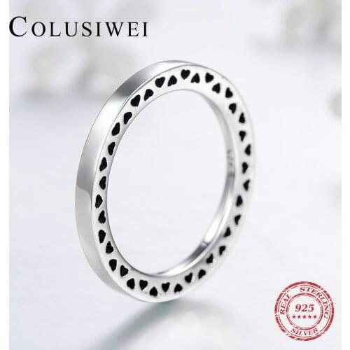 COLUSIWEI 3 Style Stackable Ring Wedding Finger Jewelry Solid 925 Sterling Silver Simple Heart Rings For Women Engagement Gfit