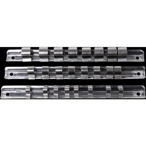 Socket Rack Holder 1/4" 3/8" 1/2" with 8 Clips On Rail Tool Organizer Storage