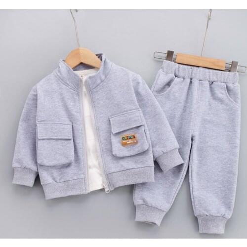 Autumn and winter Korean childrens suit cartoon sports style boy zipper sweatshirt + T-shirt trousers baby boy 3 piece suit