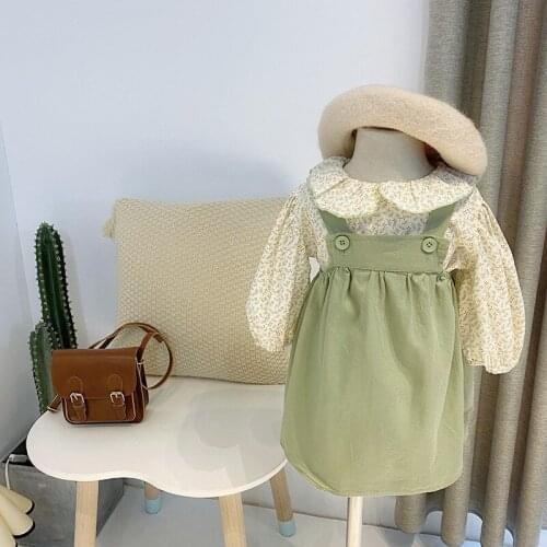 Girls Suits Dress +Blouse 2021 Green Thicken Winter Autumn Warm Kids Teenagers Outwear Kids Cotton Sport Suits Children Clothing