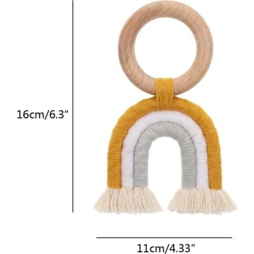 Baby Teething Ring Rainbow Wooden Boho Baby Teether Stroller Toys Shower Gift NEW