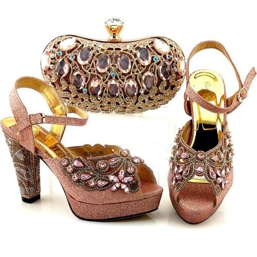 Doershow good price Italian Shoes With Matching Bags Set Italy African Womens Party Shoes and Bag Sets peach Women shoes SKV1-6