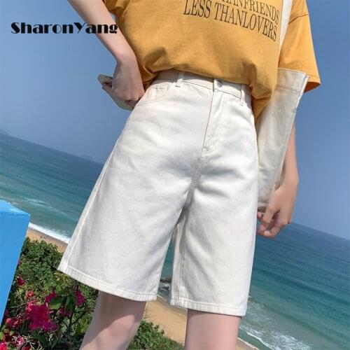 Jean Shorts Women Summer Denim Short Blue Casual High Waist Shorts Streetwear Plus Size 2021 White Short Jeans Women Knee Length