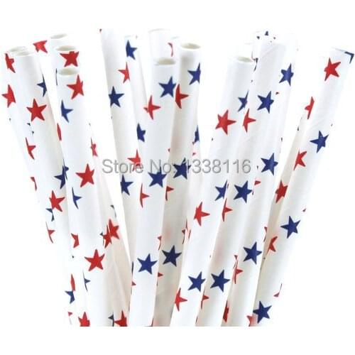 Hot Sale 100pcs Red And Dark Blue Star Paper Straws Paper Drinking Straws Party Supplies Paper Drinking Straws Wholesale Online