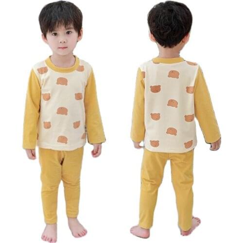 Spring & Autumn Cotton Boys Pajamas Set Long Sleeve Fashion Printed Home Wear Two-Piece Suit Casual Splicing Childrens Clothing