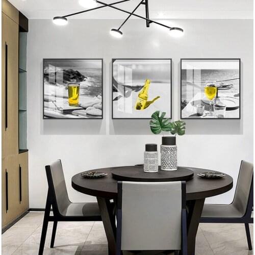 Yellow Champagne Picture Home Decor Nordic Canvas Painting Wall Art Print Wine Cup Poster Art Painting for Kitchen Living Room