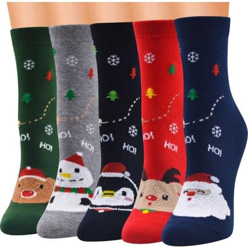 Cashmere Christmas Socks Vintage Woman Socks Fashion Cartoon Santa Elk Bear Snowman Penguin Pattern Long Socks Calcetines #05