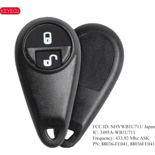 KEYECU ASK 433.92MHz Replacement 2-Button Keyless Remote Fob for Subaru Forester Impreza 2005-2007 FCC ID: NHVWB1U711/ Japan