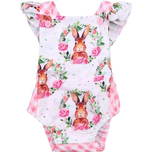 Newborn Baby Girl Boy Romper Easter Days Clothes Rabbit Floral Plaids Print Sleeveless Jumpsuit Cute Summer Baby Romper 0-18M