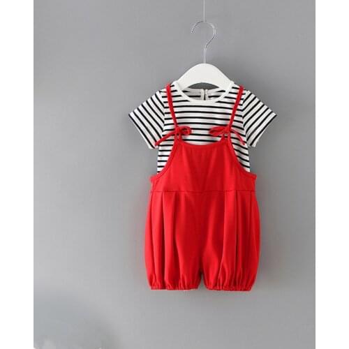 Summer Baby Girls Clothes Set Children Clothing Baby Striped Tops+Bib Pants 2PCS/Set Tracksuit Kids Clothes 0-2Y