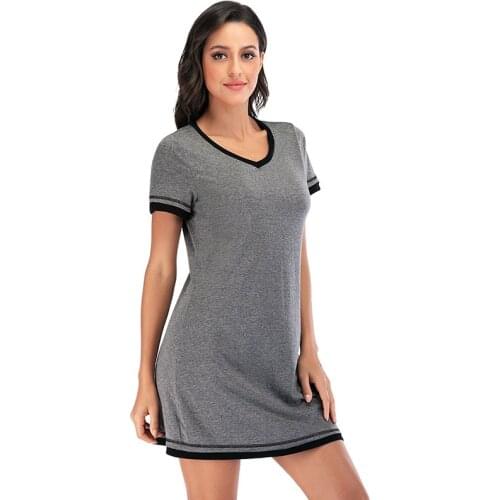 Witbuy Summer Short-sleeved Womens Sleepwear Patchwork Night Gowns O Neck Soft Loose Nightgowns Home Wear Lounge Sleeping Dress