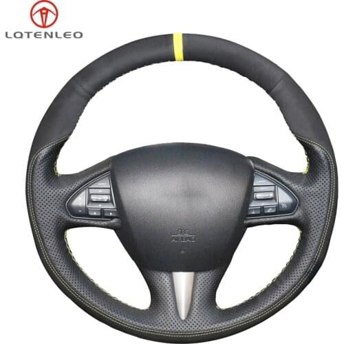 LQTENLEO Black Genuine Leather Suede Car Steering Wheel Cover For Infiniti Q50 Q50L 2013 2014 2015 2016 2017 QX50 2015 2016 2017