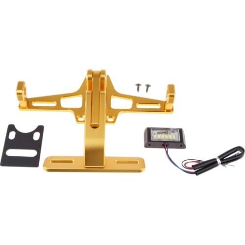 Motorcycle CNC Aluminum Adjustable License Number Plate Frame Holder Bracket - Gold