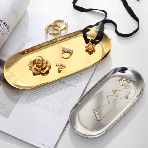 New Colorful Metal Storage Tray Gold Oval Dotted Fruit Plate Small Items Jewelry Display Tray Mirror Storage Tray Home Storage