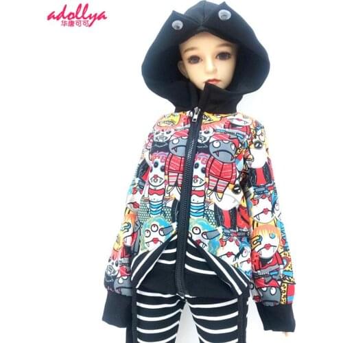 Adollya BJD Doll Clothes Street Fashion Long Sleeve 1/3 Doll Coat Sportswear Winter Clothes With Hat Trend Dress Up Accessories
