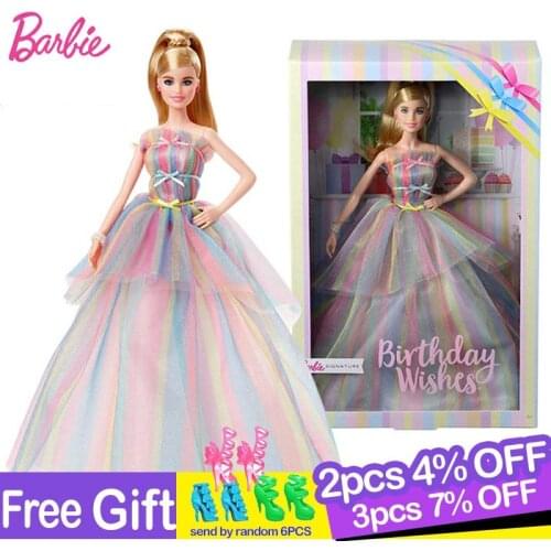 Original Barbie Birthday Wishes Doll with Rainbow clothes Accessories Barbie CollectIon Edition Toys for Girls Dolls Boneca Toy