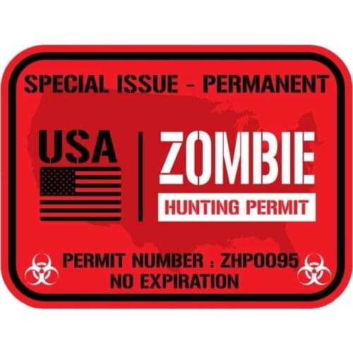 S50389#13/15/17CM Personality PVC Decal ZOMBIE HUNTING PERMIT Car Sticker on Motorcycle Laptop Decorative Accessories