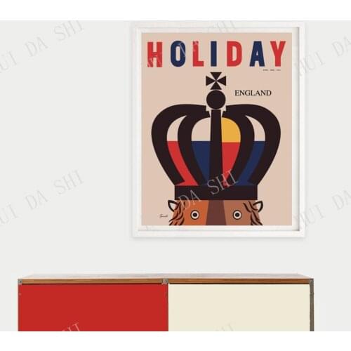 ENGLAND HOLIDAY Mid Century Modern Magazine Poster Print Travel Tom Eckersley London Palace Paul Rand Geometric Lion Zoo