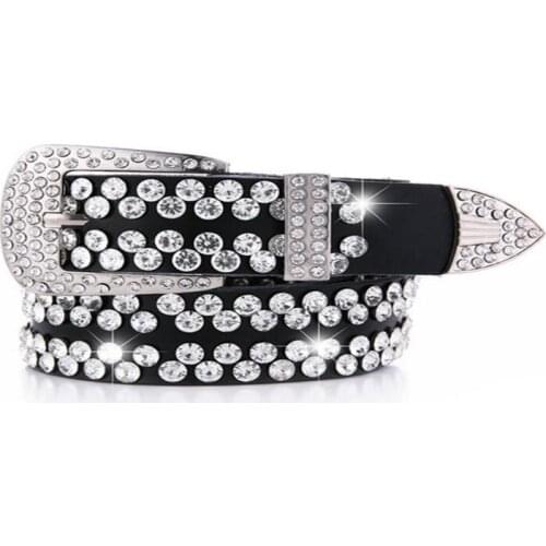 2021 Womens Brand Belt Top Quality Genuine BLACK Luxury Leather dress Belts cheap best-selling Gifts full rhinestone Pin buckle