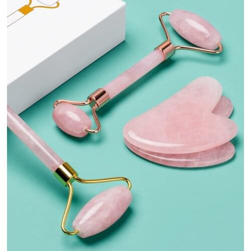 Facial jade roller face massager Roll Natural Jade Stone Guasha Board Neck Skin Massage ROLLER Beauty Health Slimming Tools set