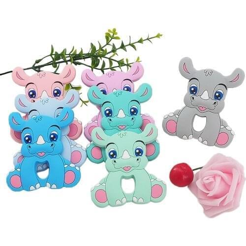 Chenkai 10PCS BPA Free Silicone Rhinoceros Teethers Sensory Chewing Pacifier DIY Baby Necklace Pendant Teething Chewing Toy