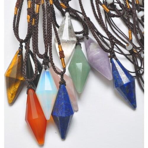 Tigereye Opal Carnelian Green Aventurine Lapis Crystal Stone Adjustable Nylon Rope Braid Necklace 20 Inch Jewelry