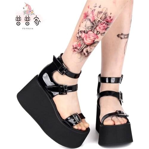 Princess sweet lolita shoes Summer Gothic customized Sandals Super High-heeled Muffin Thick-soled Punk Sandals women pu968