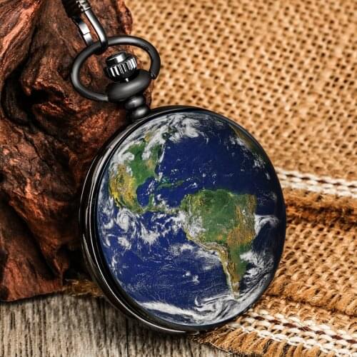 Unique The Earth Map Atlantic Printing Vintage Black Quartz Pocket Watch Men Women Pendant Necklace Hours Clock Jewelry Gifts