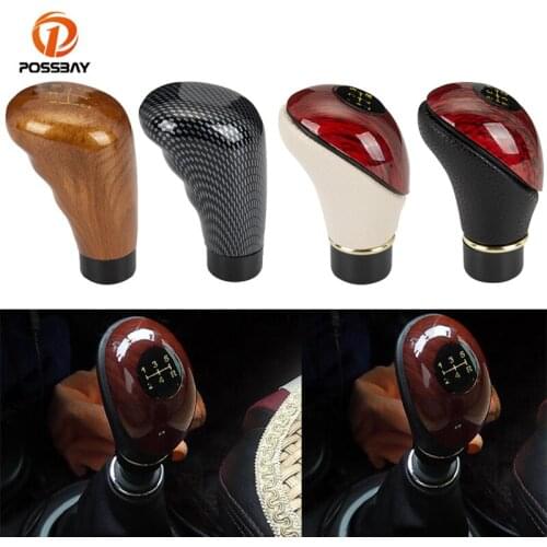 POSSBAY Imitation Carbon Fiber Gear Knob Universal Gear Handle Knob 5 Speed Gear Knob Shifter Lever Knob Handbrake Cover Case