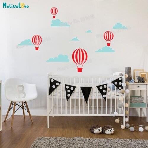 Vinyl Hot Air Balloon Wall Sticker Clouds with Air Balloons Home Decoration For Kids Room Nursery Self-adhesive Art Murals YT306