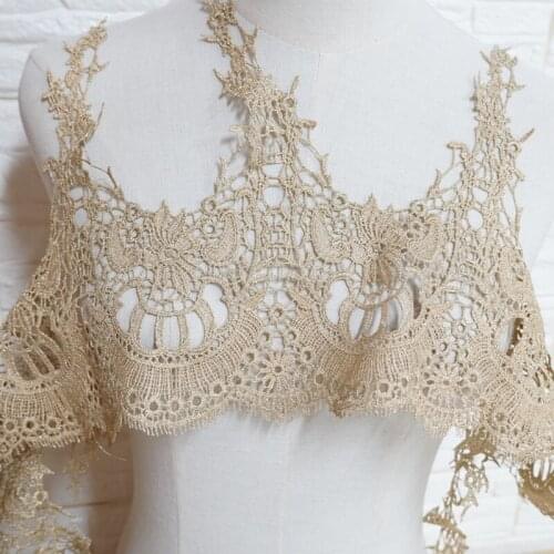Vintage Gold Lace Antique Floral Embroidered Lace Trim with Scalloped edge For Bridal, Wedding Gown, Victorian, Costume design