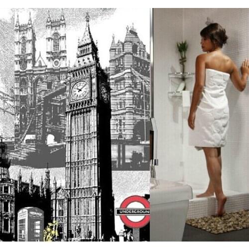 1Pcs Waterproof EVA City landscape shower curtain the statue of liberty, the Eiffel Tower, Big Ben Fashion design shower curtain