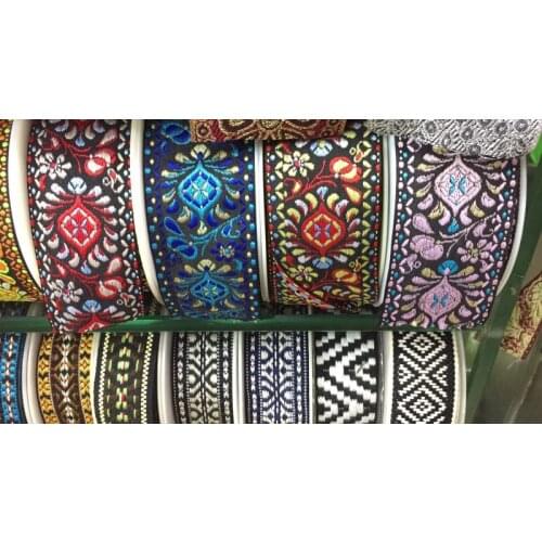 HHendrix style 2" 5cm 5yard/lot High quality Woven Jacquard Ribbon black background blue flowers pattern straps and belt lace