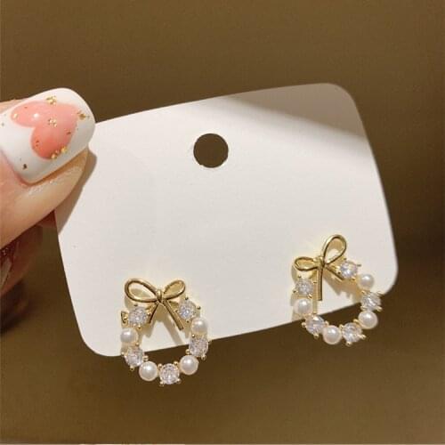 2021 New Arrival 14K Gold Plated Knot Pearl Stud Earrings For Women Luxury Jewelry Zircon Earrings