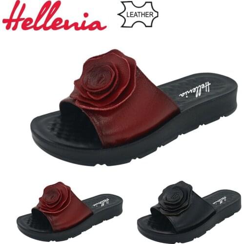 Hellenia Genuine Leather super soft comfortable new arrive Brand shoes women sandal front strap Flat summer Ladies slipper soft
